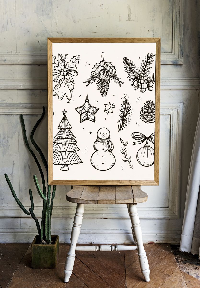 Christmas Ornaments Sketch Poster. — room view 1