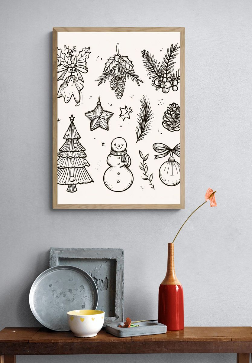 Christmas Ornaments Sketch Poster. — room view 3