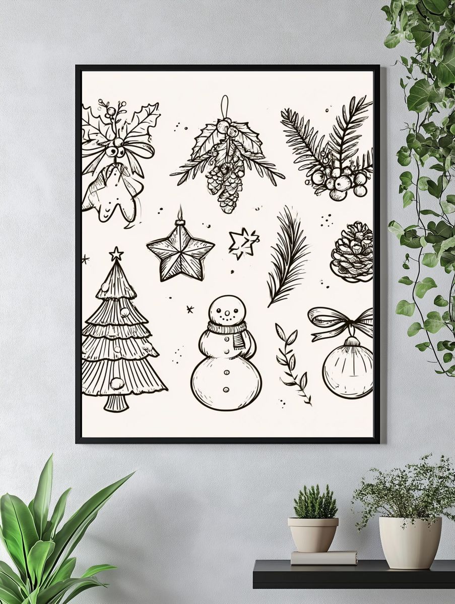 Christmas Ornaments Sketch Poster. — room view 4