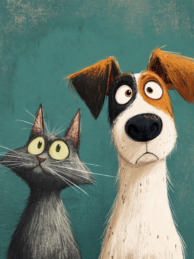 Cat and Dog Illustration Poster. poster detail
