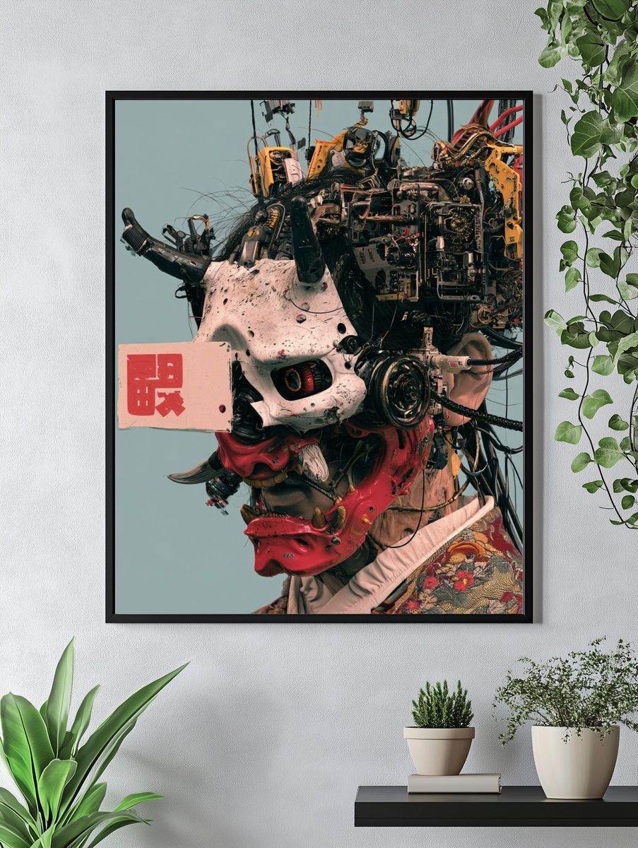 Cyber Oni Mask Illustration Poster. — room view 4