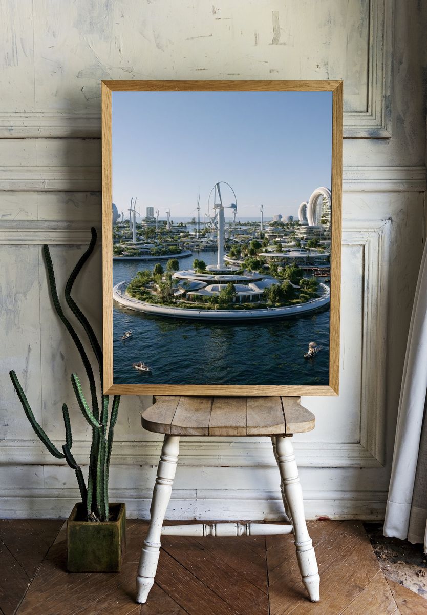 Futuristic Floating City Poster. — room view 1