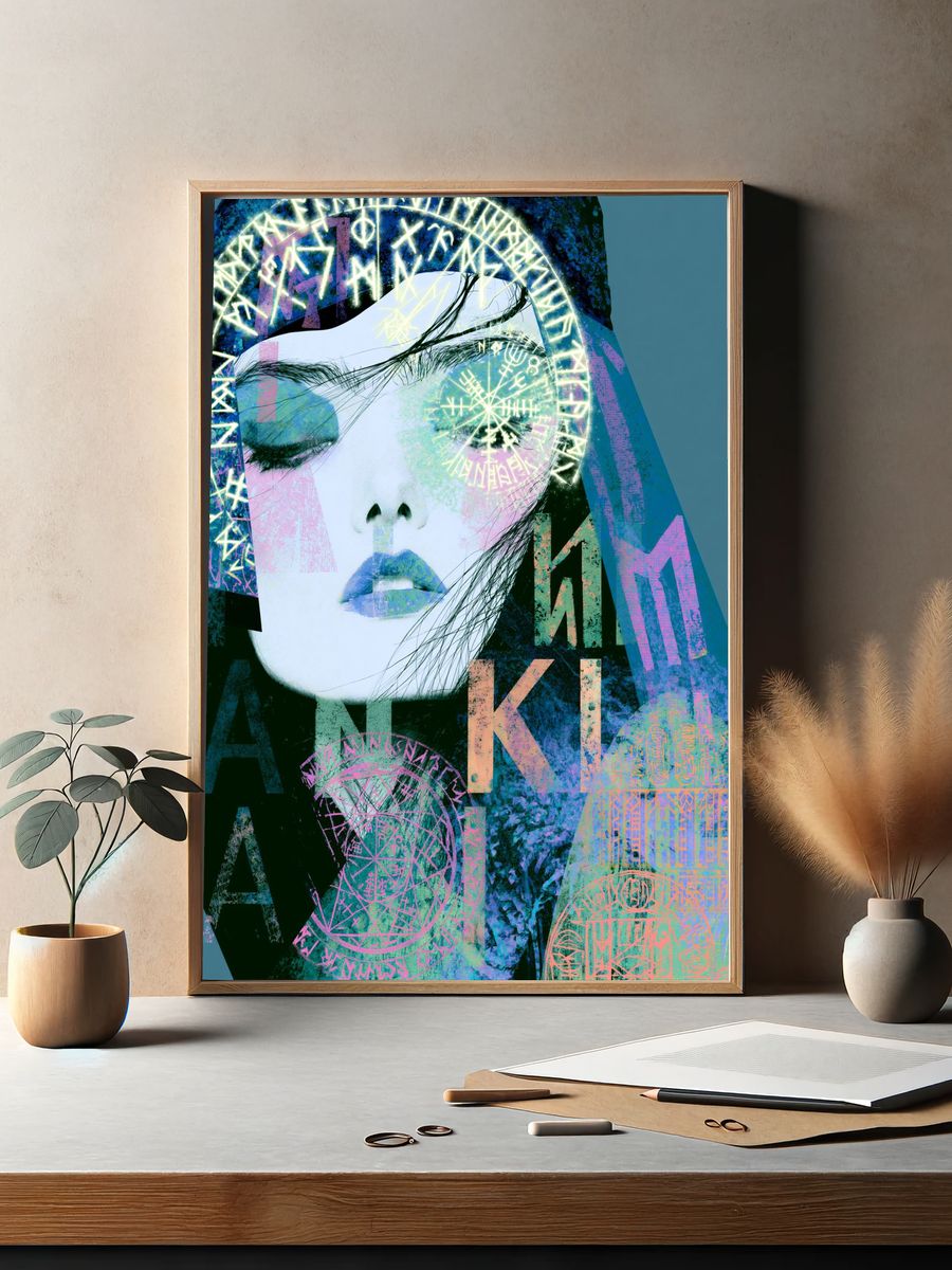 Mystic Face Collage Illustration Poster. — room view 2
