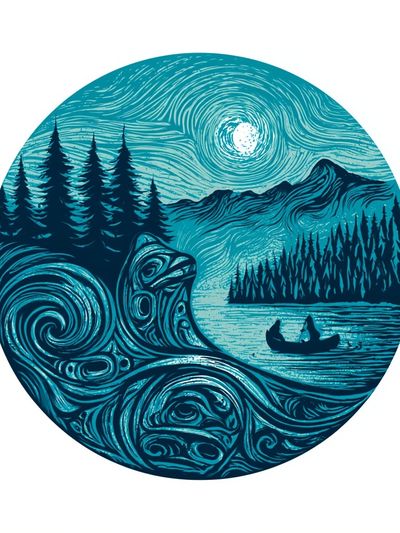 Moonlit Forest Canoe Illustration Poster.