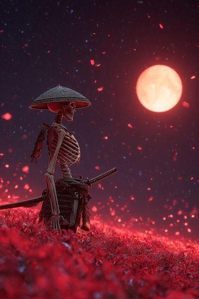 Samurai Skeleton Moonlight Print. poster print