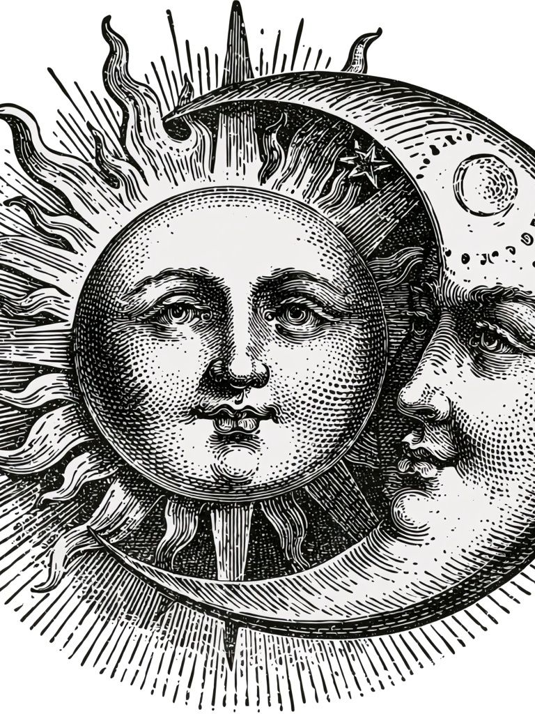 Sun and Moon Celestial Illustration Poster. poster detail