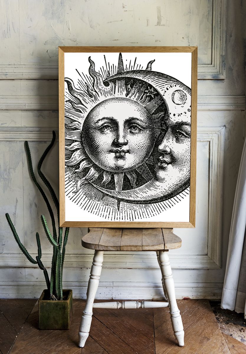 Sun and Moon Celestial Illustration Poster. room preview