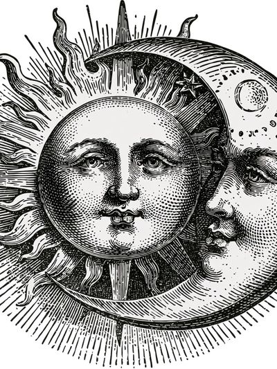 Sun and Moon Celestial Illustration Poster.
