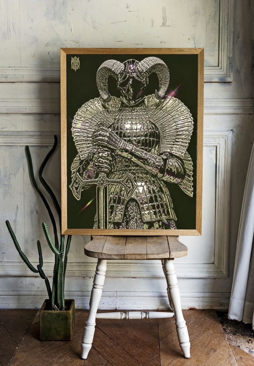 Armored Ram Warrior Illustration Poster. — room view 1