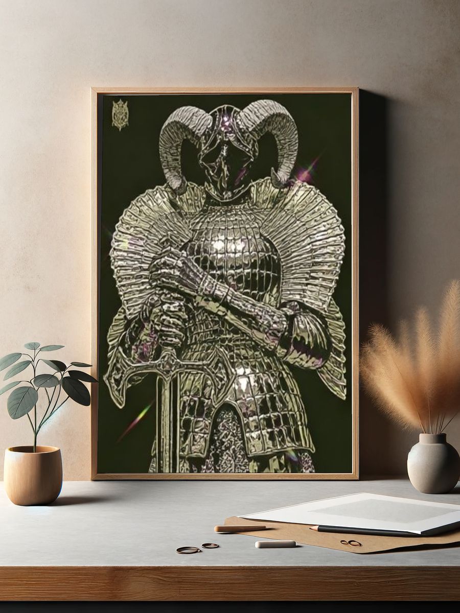 Armored Ram Warrior Illustration Poster. — room view 2