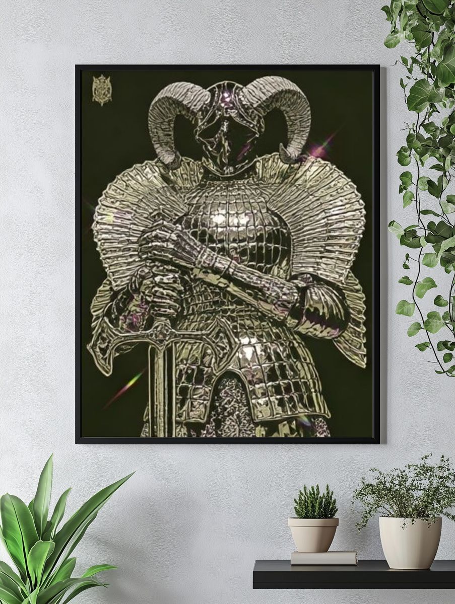 Armored Ram Warrior Illustration Poster. — room view 4