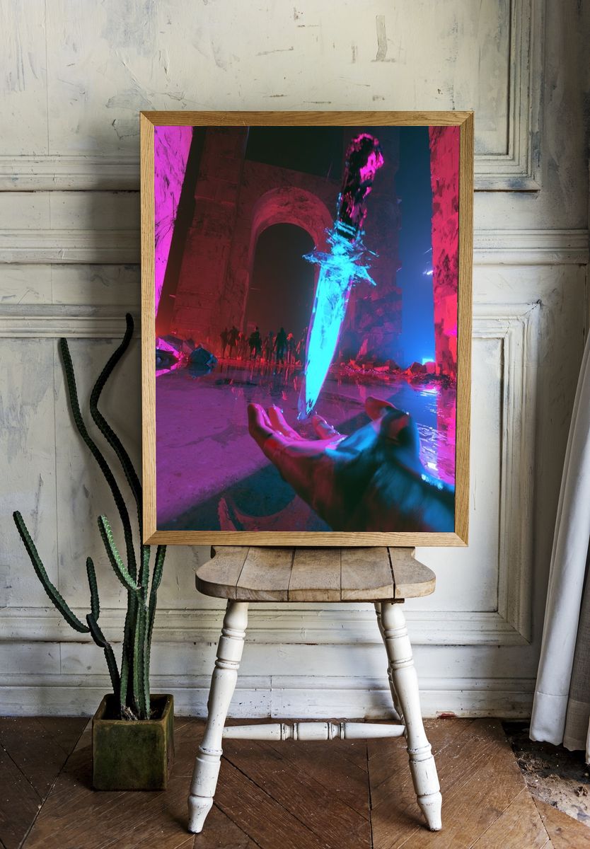 Neon Sword Portal Illustration Print. — room view 1