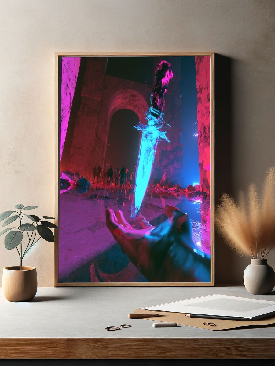 Neon Sword Portal Illustration Print. — room view 2