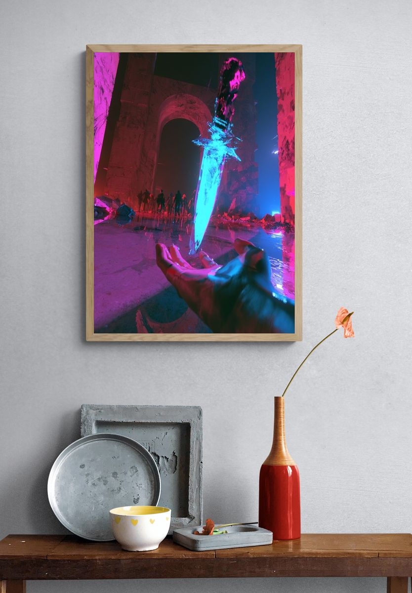 Neon Sword Portal Illustration Print. — room view 3