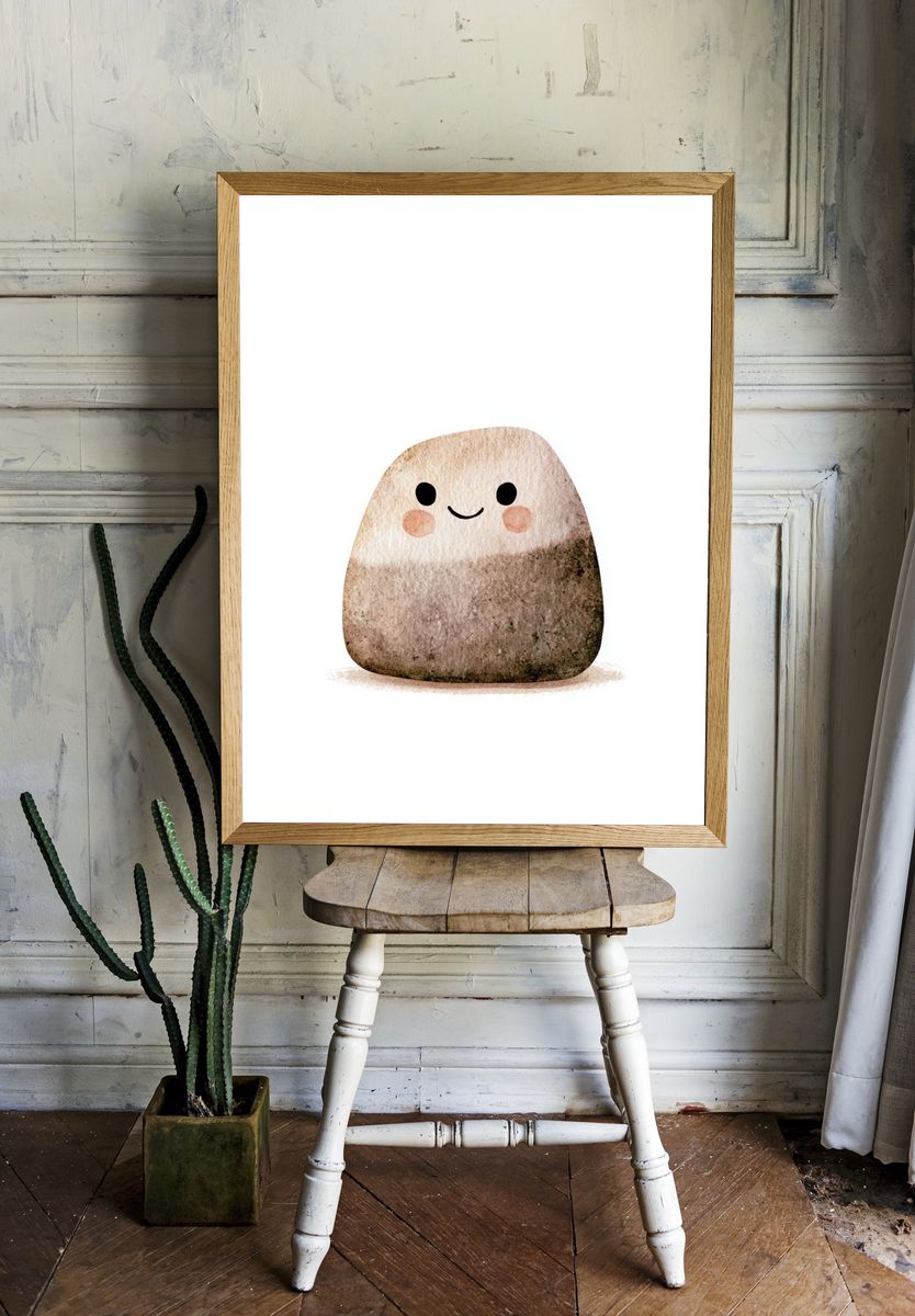 Smiling Kawaii Rock Illustration Poster. — room view 1