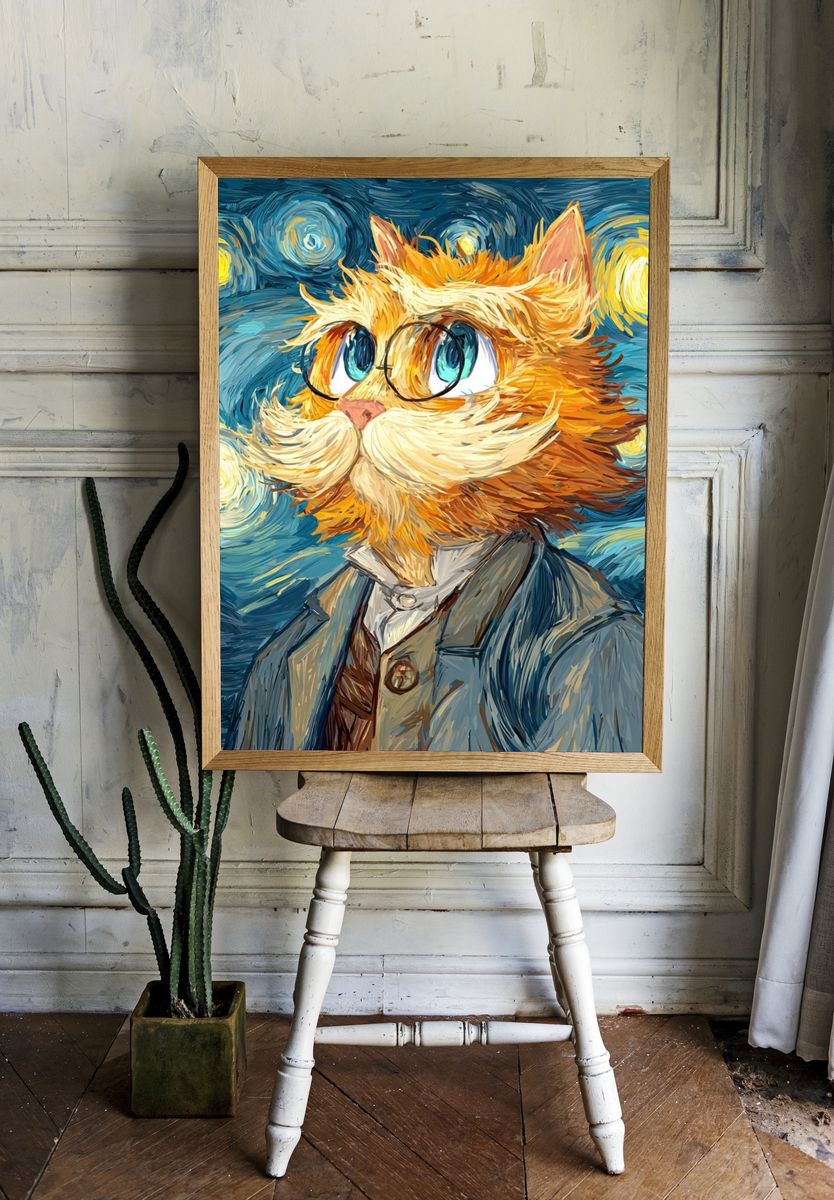 Starry Cat Portrait Poster room preview