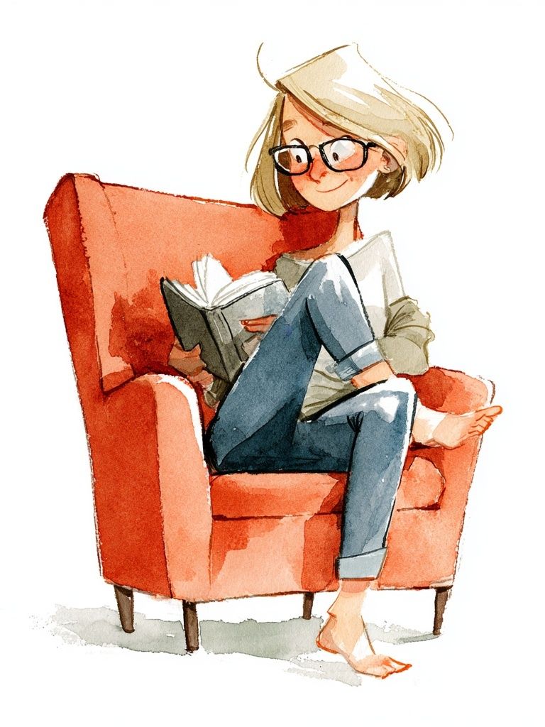 Reading Girl Watercolor Print. poster — illustration art