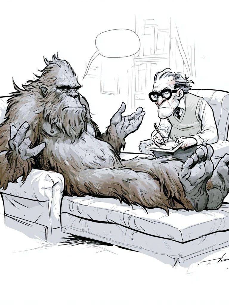 Bigfoot Therapy Session Illustration Poster. poster detail