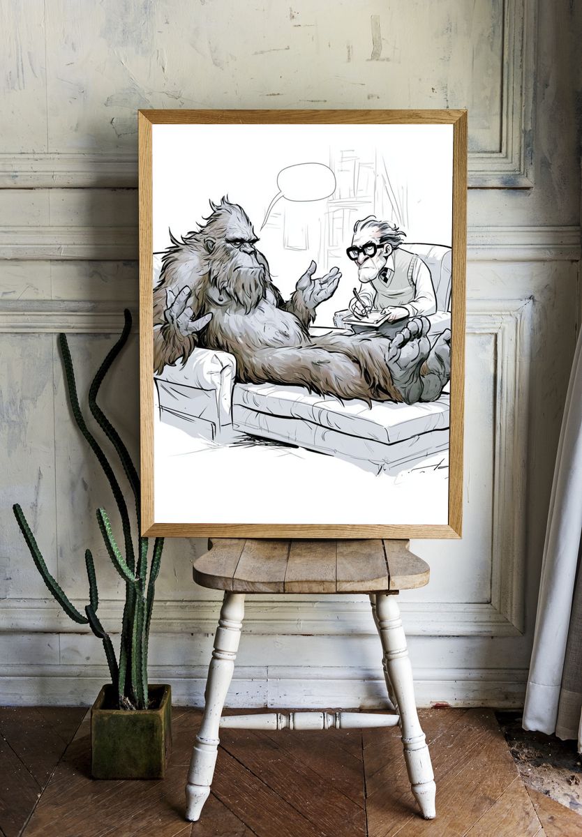 Bigfoot Therapy Session Illustration Poster. room preview