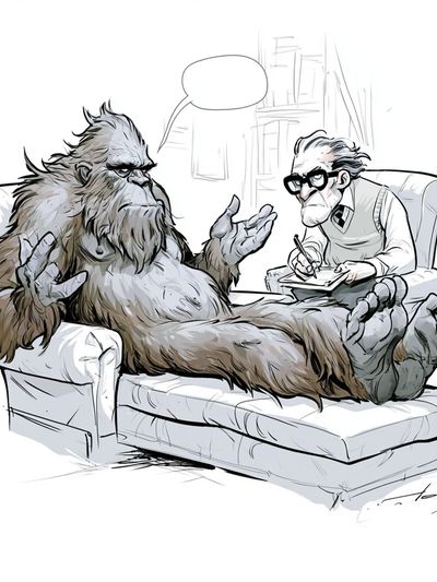 Bigfoot Therapy Session Illustration Poster. poster