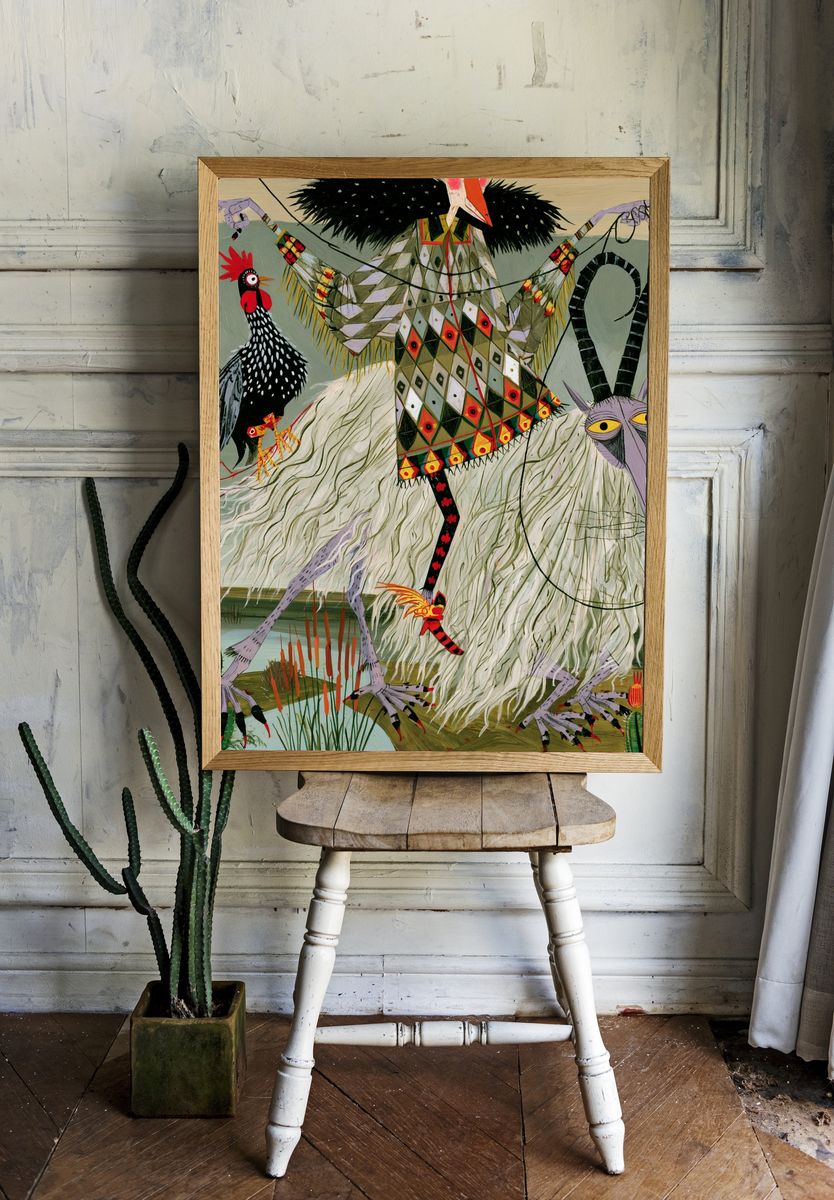 Surreal Bird Creature Illustration Poster. room preview