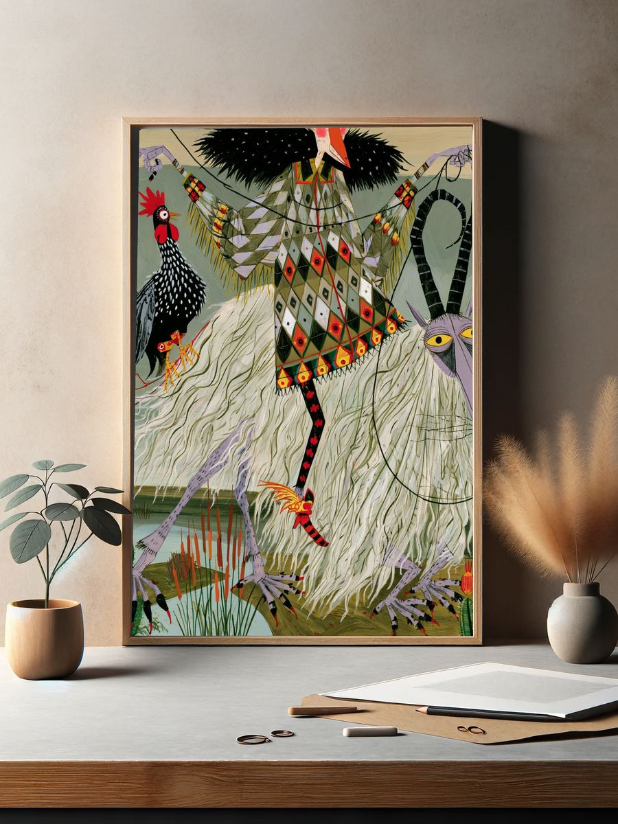 Surreal Bird Creature Illustration Poster. — room view 2