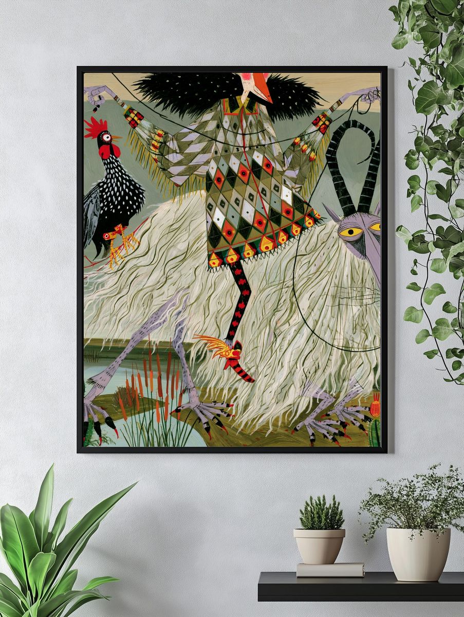Surreal Bird Creature Illustration Poster. — room view 4