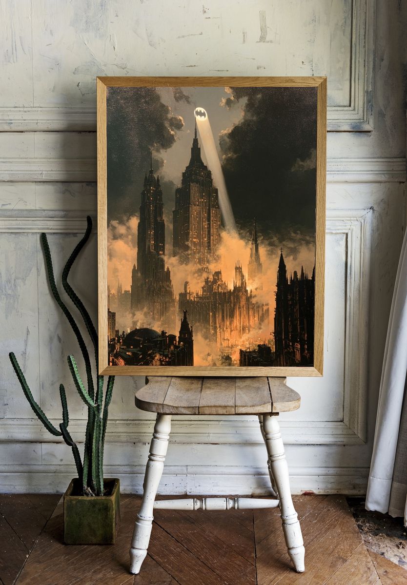Gotham Skyline Bat-Signal Print. — room view 1