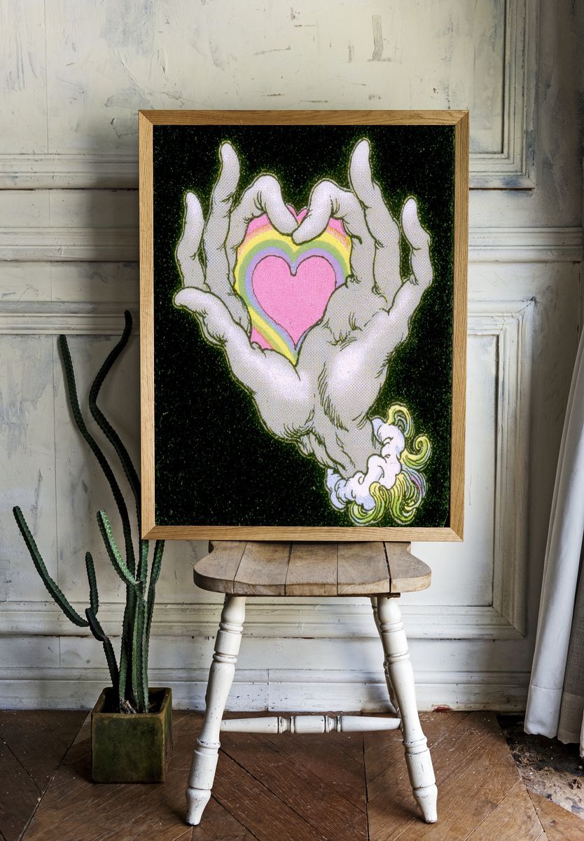 Hands Holding Heart Illustration Poster. — room view 1