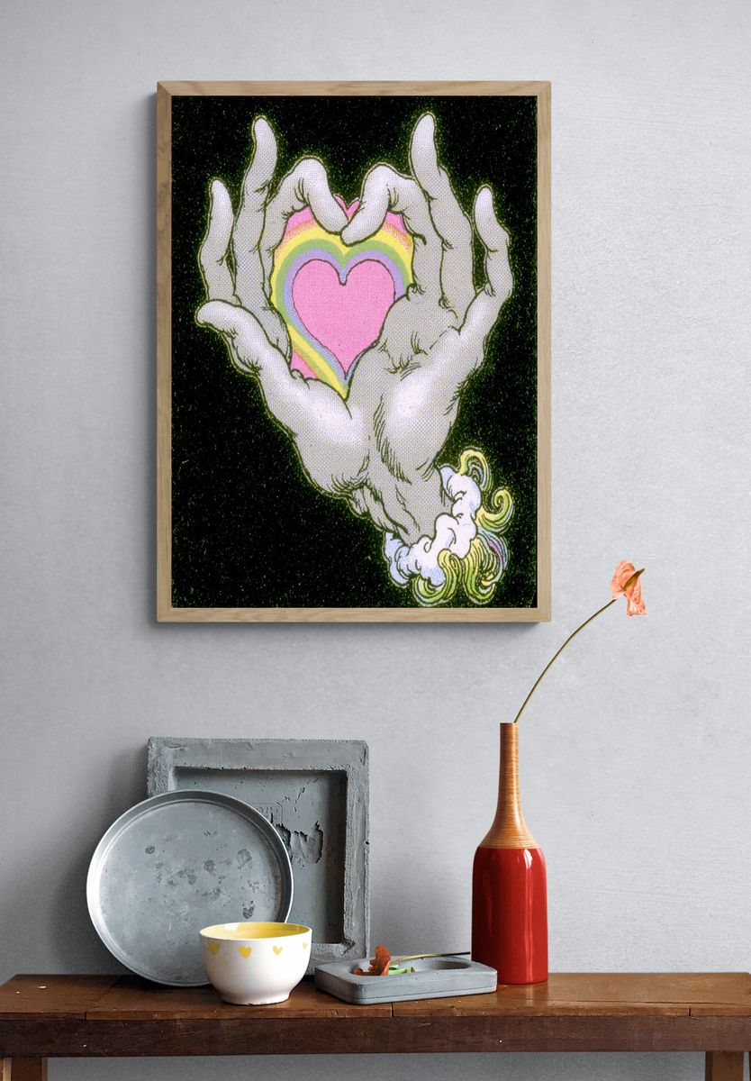 Hands Holding Heart Illustration Poster. — room view 3