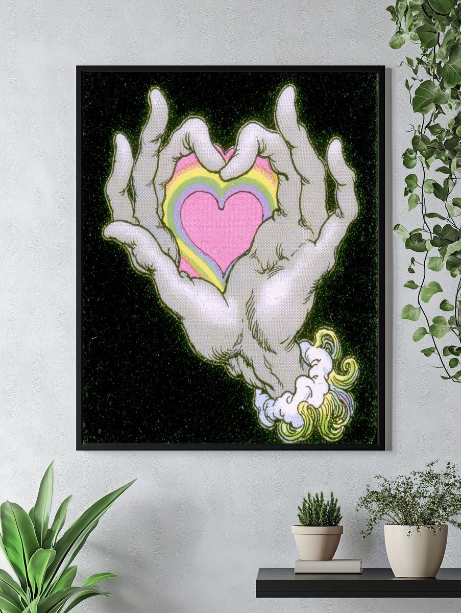 Hands Holding Heart Illustration Poster. — room view 4