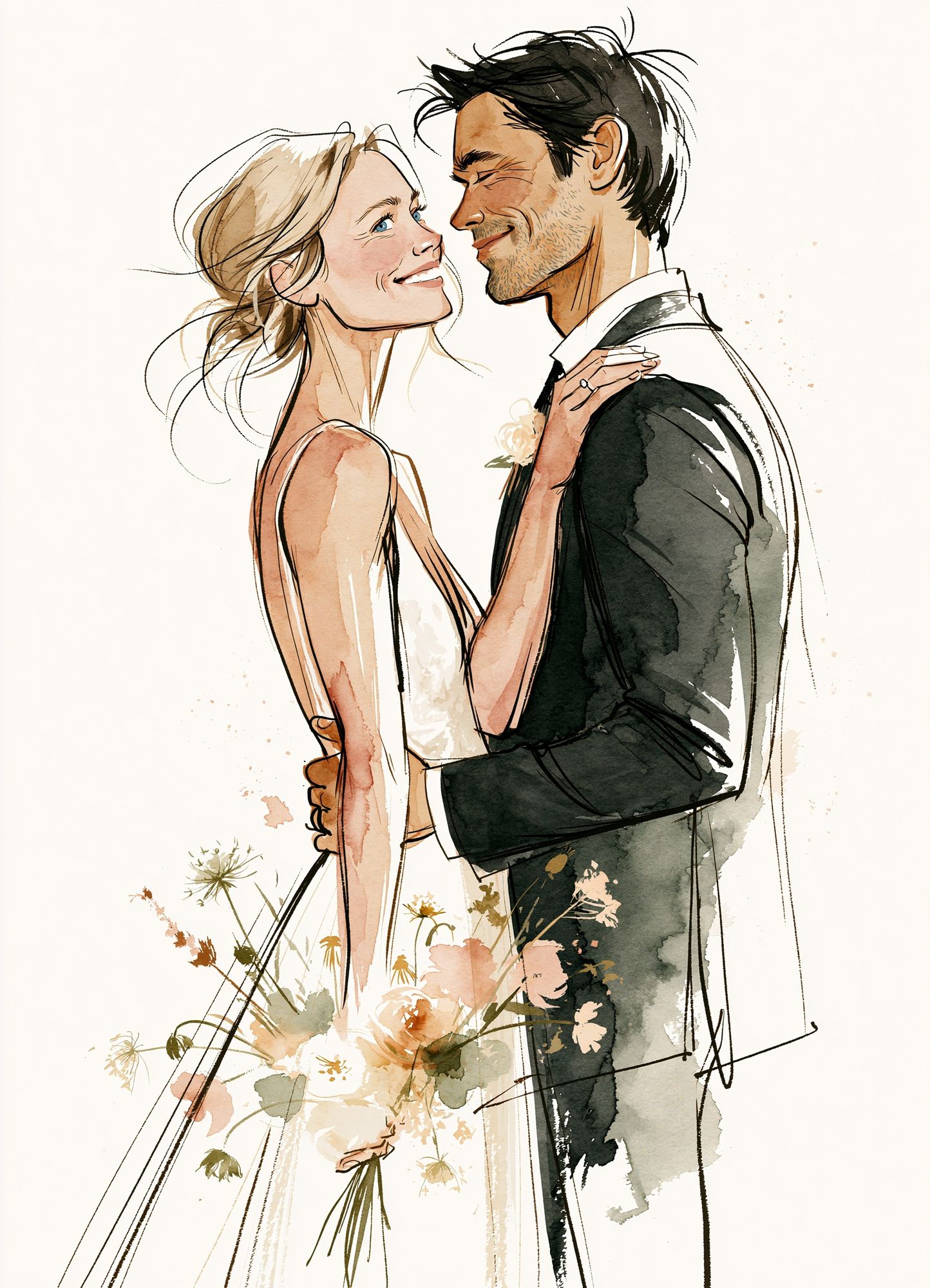 Romantic Couple Watercolor Print. poster detail