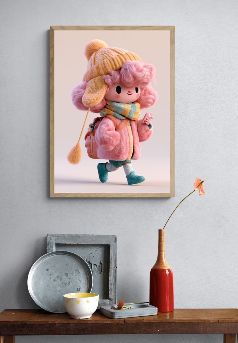 Pastel Winter Character Illustration Poster. — room view 3