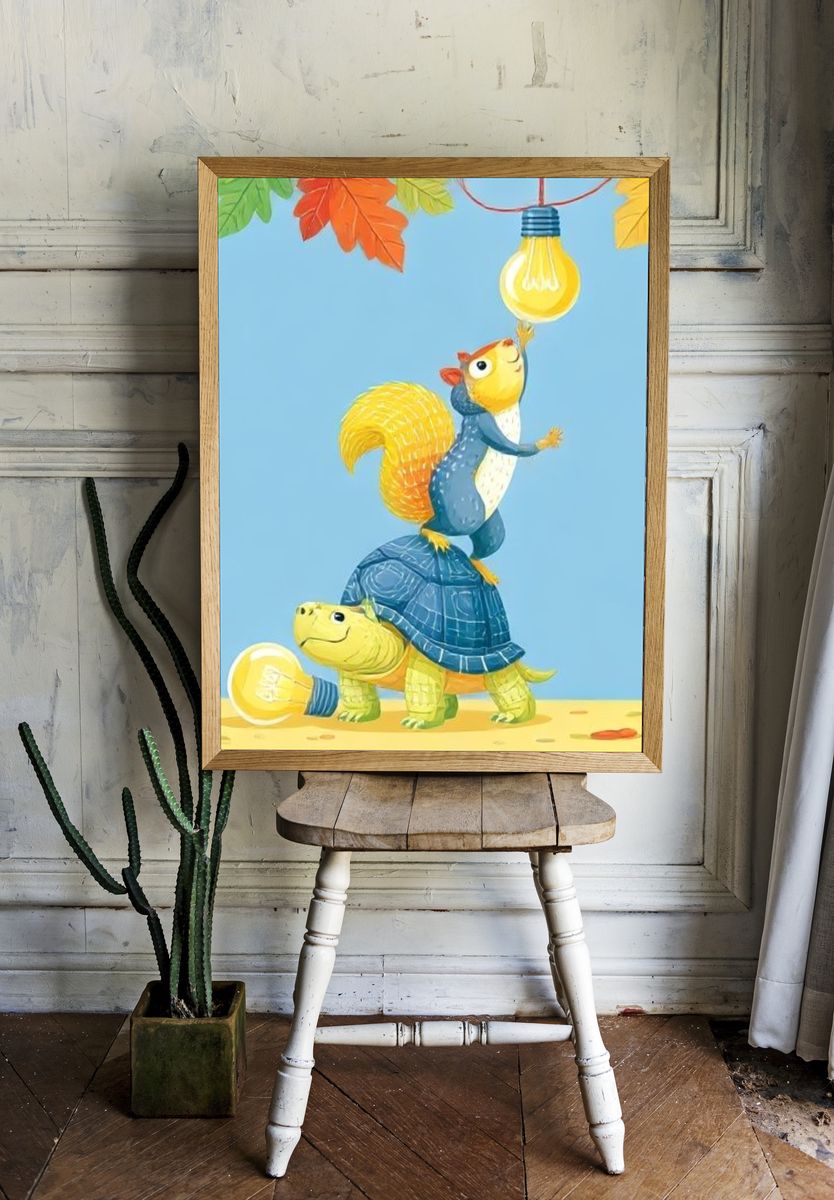 Playful Animal Stack Illustration Poster. room preview