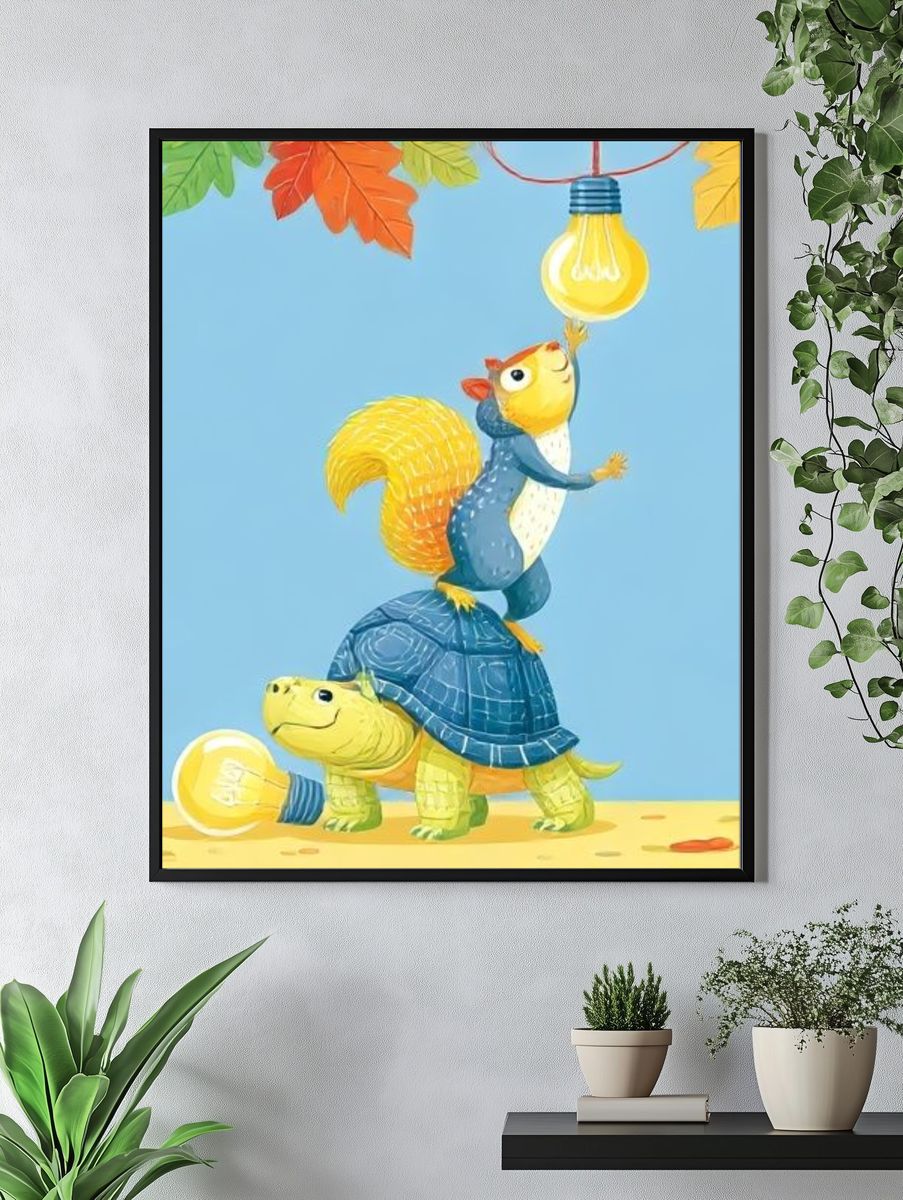 Playful Animal Stack Illustration Poster. — room view 4