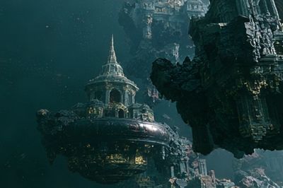 Floating Sci-Fi Cityscape Poster. poster