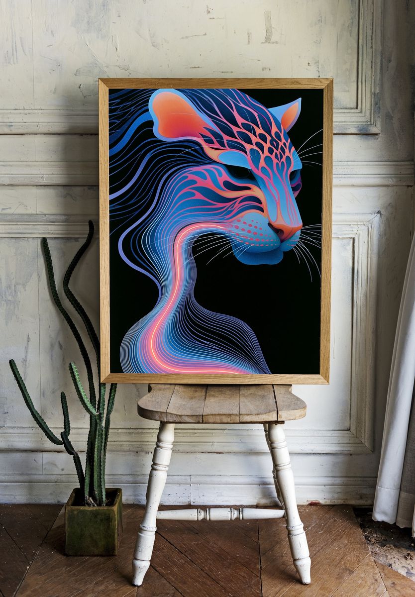 Neon Panther Illustration Poster. — room view 1