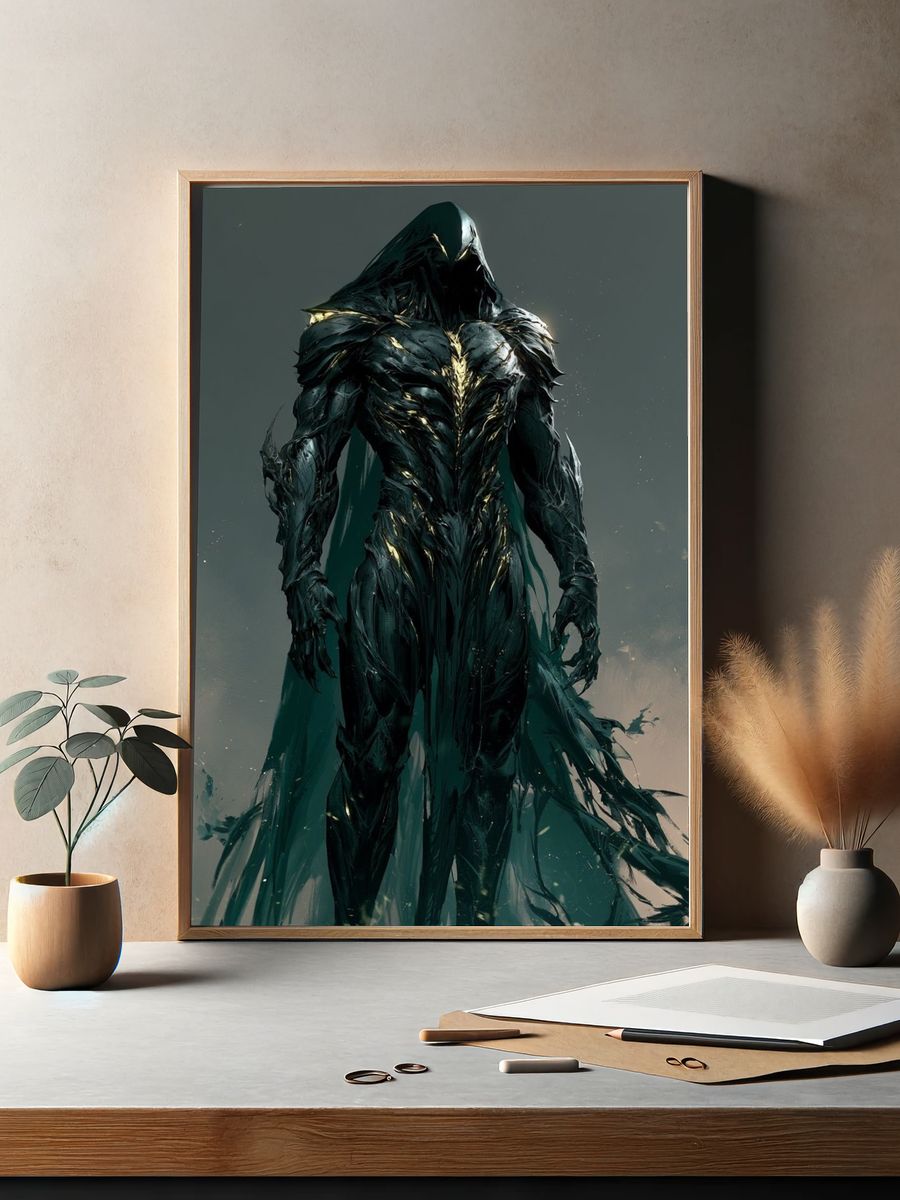 Dark Hooded Figure Digital Art Poster. — room view 2