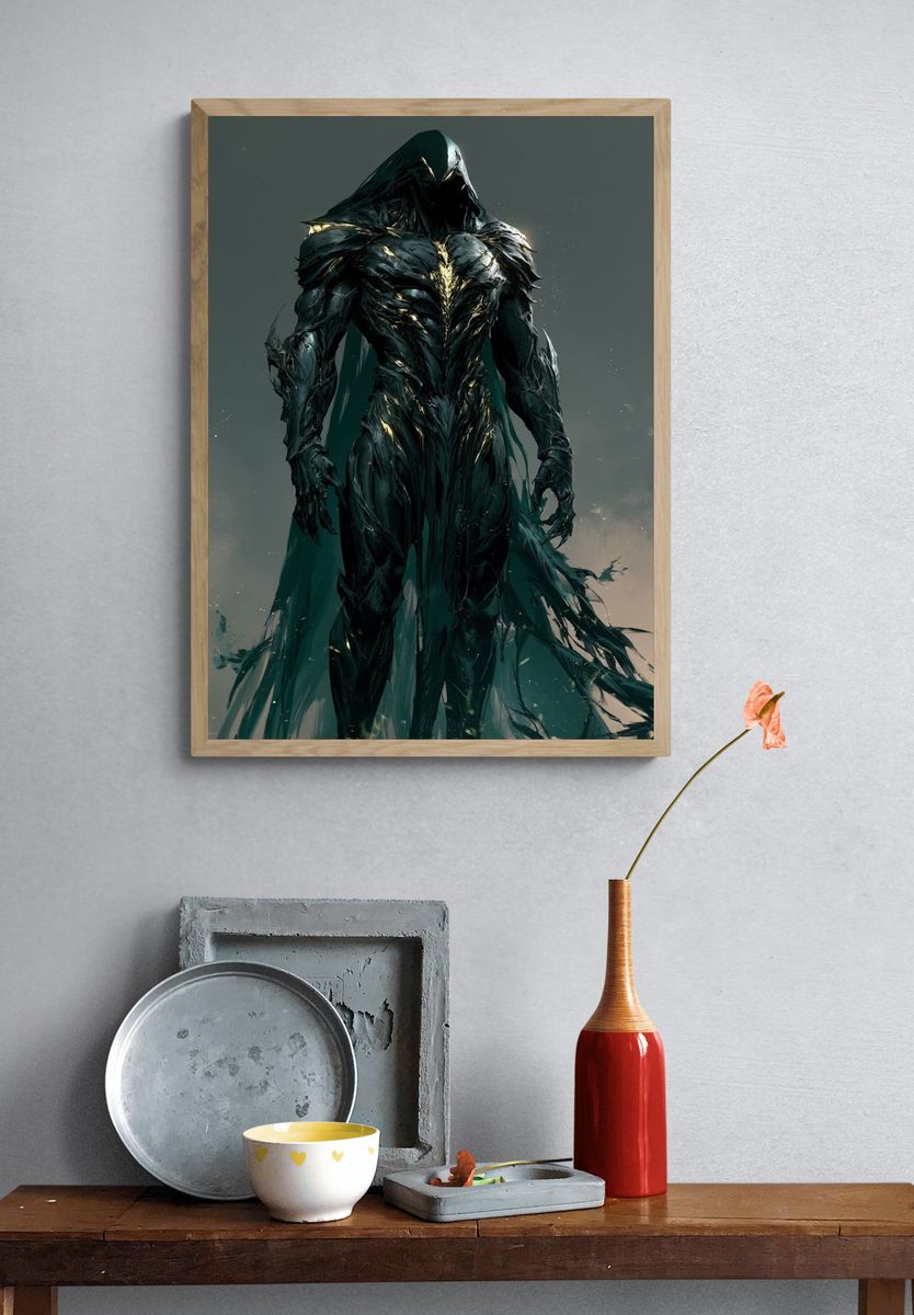 Dark Hooded Figure Digital Art Poster. — room view 3