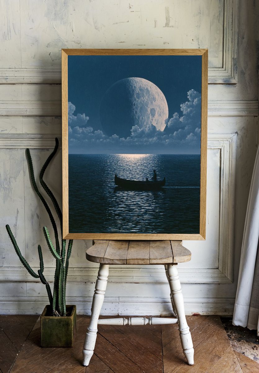 Moonlit Ocean Dreamscape Print. room preview