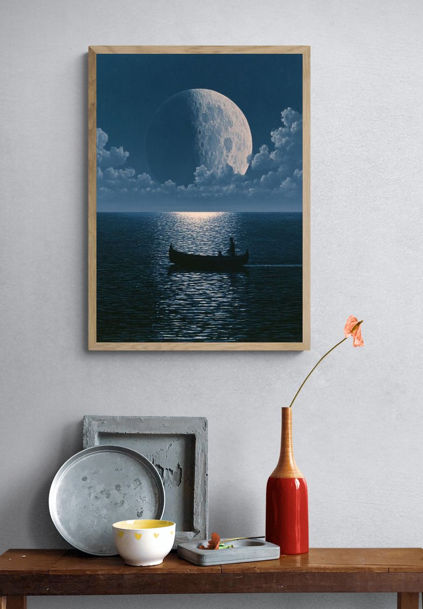 Moonlit Ocean Dreamscape Print. — room view 3
