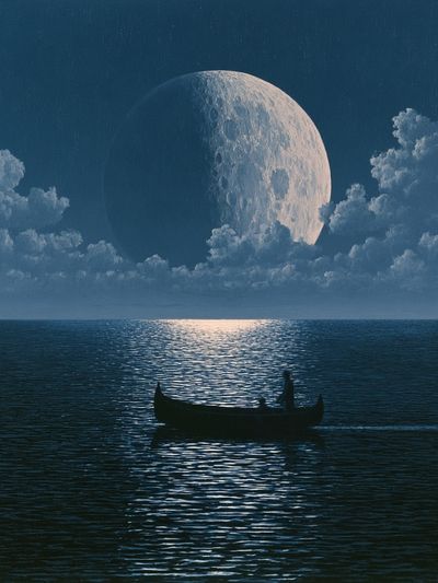 Moonlit Ocean Dreamscape Print. poster