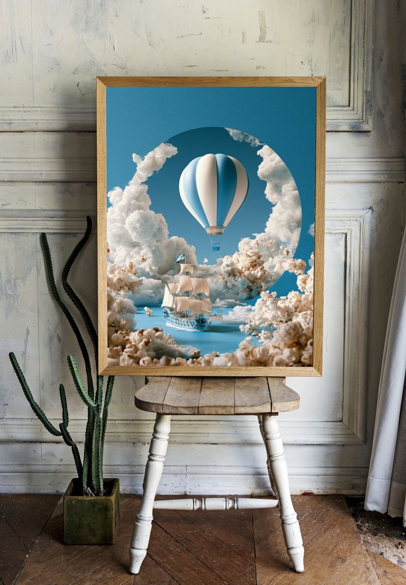 Dreamy Sky Voyage Illustration Poster. — room view 1