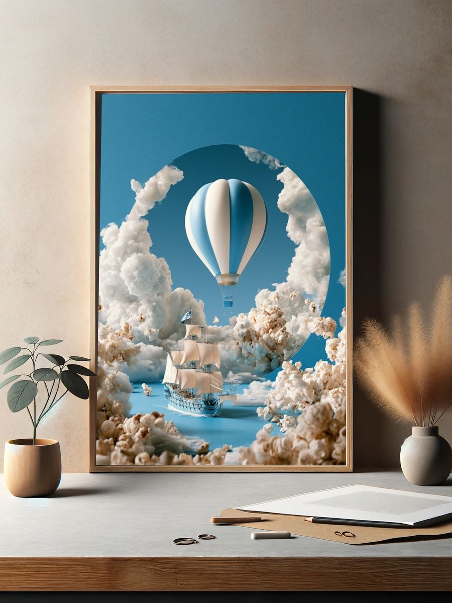 Dreamy Sky Voyage Illustration Poster. — room view 2
