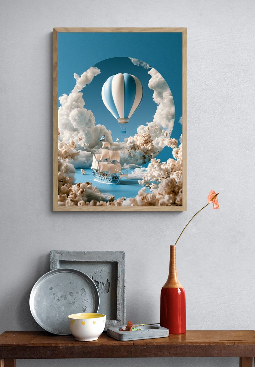 Dreamy Sky Voyage Illustration Poster. — room view 3