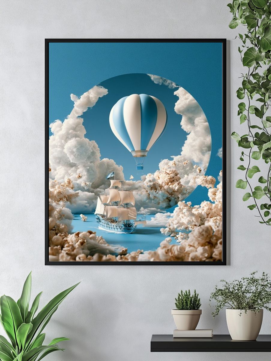 Dreamy Sky Voyage Illustration Poster. — room view 4