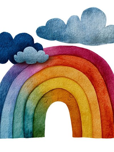 Rainbow Clouds Watercolor Print. poster