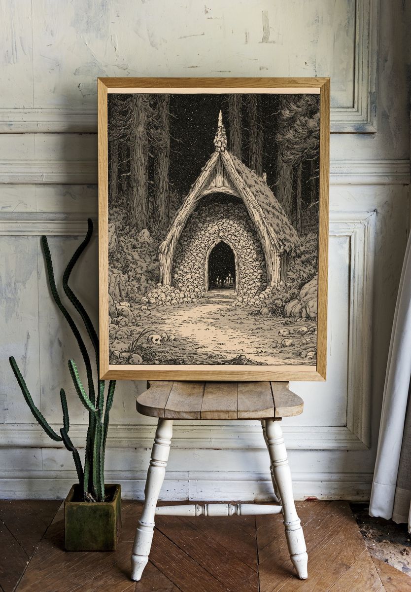 Forest Chapel of Skulls Print. room preview