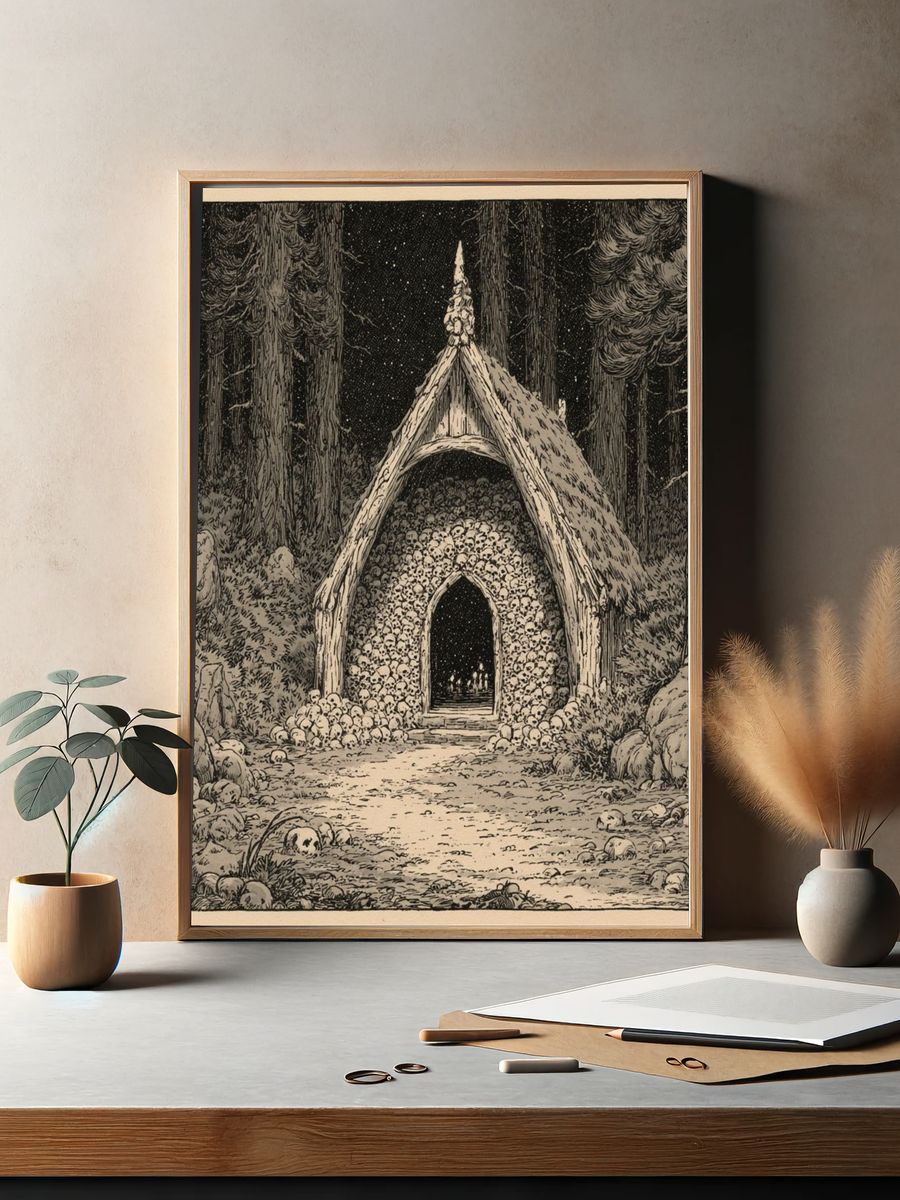 Forest Chapel of Skulls Print. — room view 2