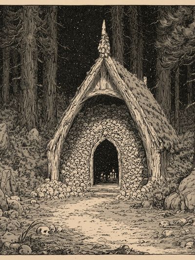 Forest Chapel of Skulls Print. poster